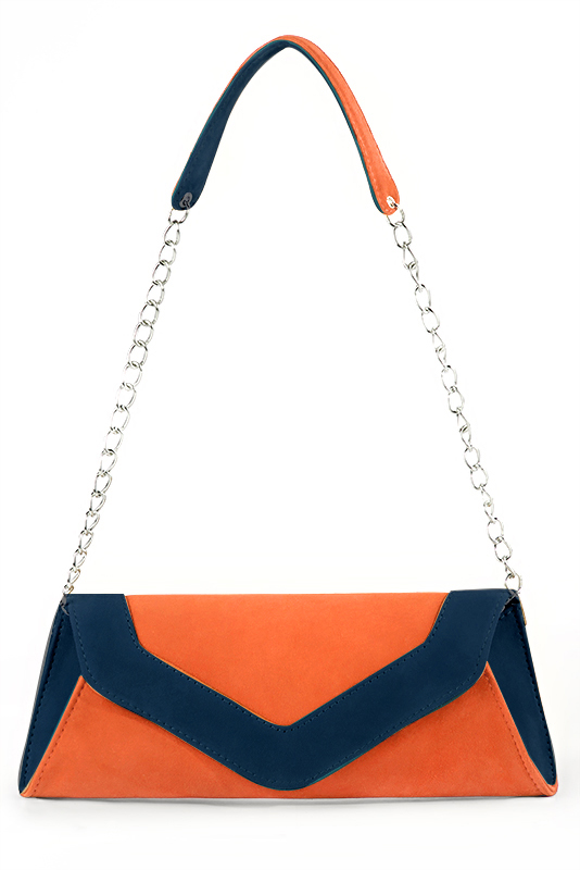 Clementine orange and navy blue women's dress clutch, for weddings, ceremonies, cocktails and parties. Top view - Florence KOOIJMAN